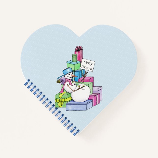 Schneemännchen auf Geschenken Notizbuch (Vorderseite)