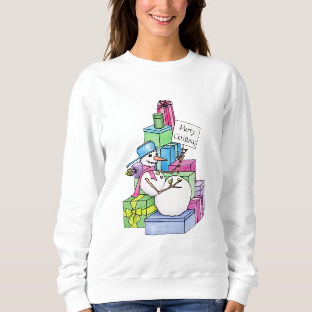 Schneemännchen auf Geschenken Sweatshirt (Vorderseite)