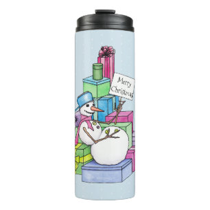 Schneemännchen auf Geschenken Thermosbecher