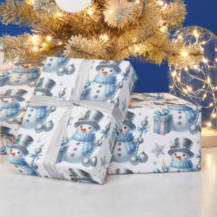 Schneemänner aus Silber Geschenkpapier