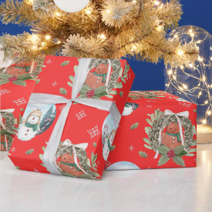 Schneemänner, Festliche Weihnachtsrosette Geschenkpapier