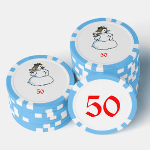 Schneemänner hellblau 50 gestreifter Poker-Chip Pokerchips