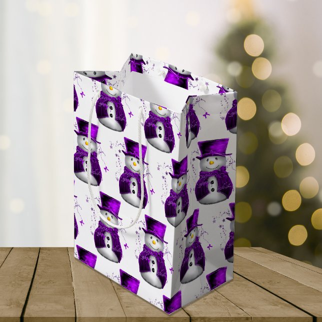 Schneemänner in Lila Velvet Elegante Weihnachten Mittlere Geschenktüte (Von Creator hochgeladen)