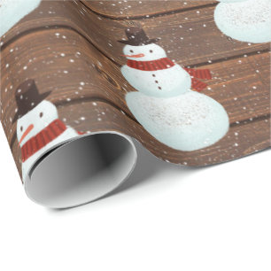 Schneemänner in Schneeflocken auf dem Holzumschla Geschenkpapier