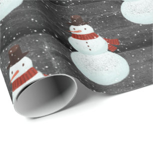 Schneemänner in Schneeflocken auf dem Holzumschla Geschenkpapier