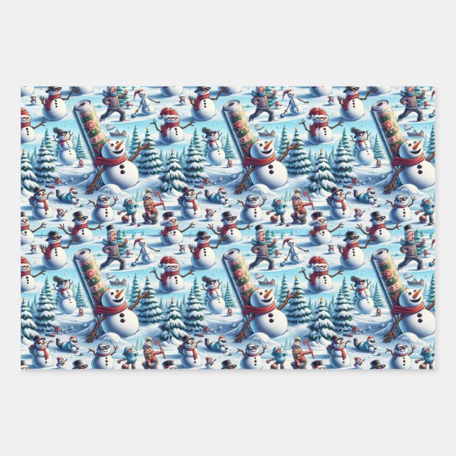 Schneemänner in verschiedenen erstaunlichen Szenar Geschenkpapier Set (Vorderseite)