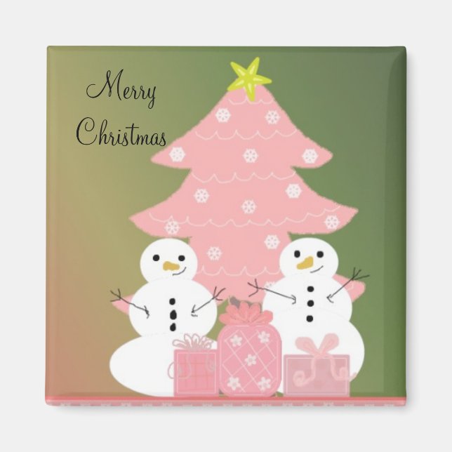 Schneemänner mit einem rosa Weihnachtsbaum Magnet (Vorne)
