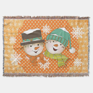 Schneemänner Orange Dots und Schneeflocken Holiday Decke