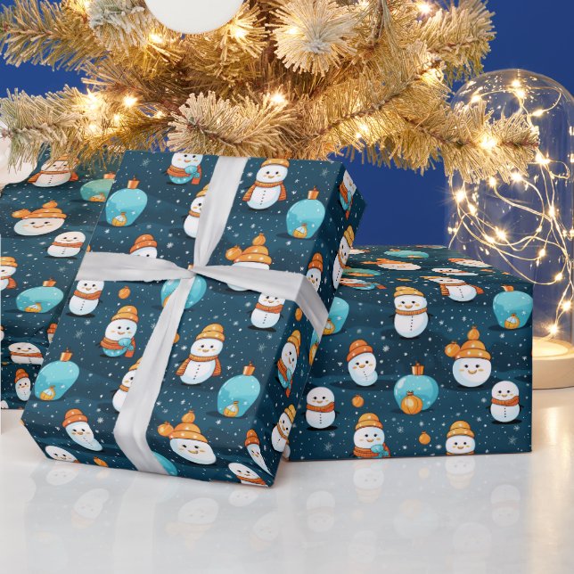 Schneemänner Schnee Weihnachtsschmuck Blau Weihnac Geschenkpapier (Feiertage)