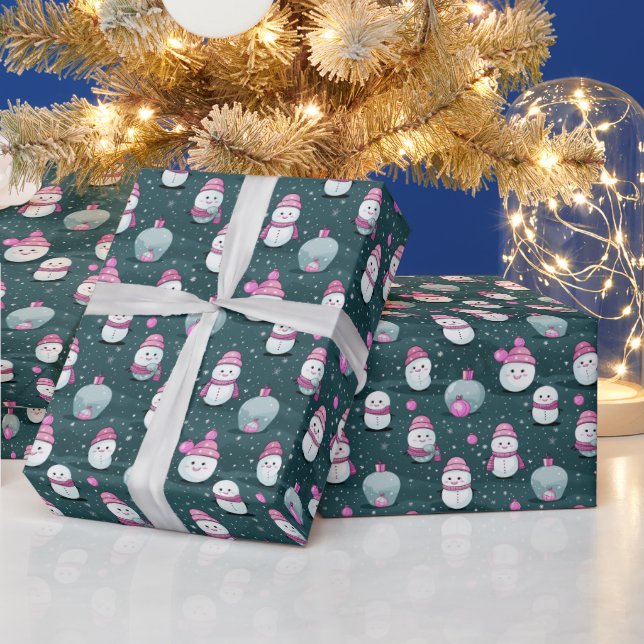 Schneemänner Schnee Weihnachtsschmuck Grüne Weihna Geschenkpapier (Feiertage)