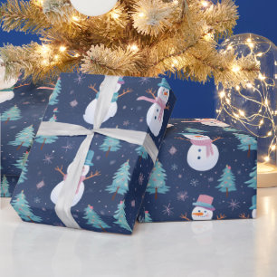 Schneemänner Schneeflocken Bäume Moderne Weihnacht Geschenkpapier