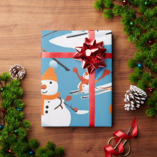 Schneemänner Skifahren Weihnachtsgeschenkpapier    Geschenkpapier