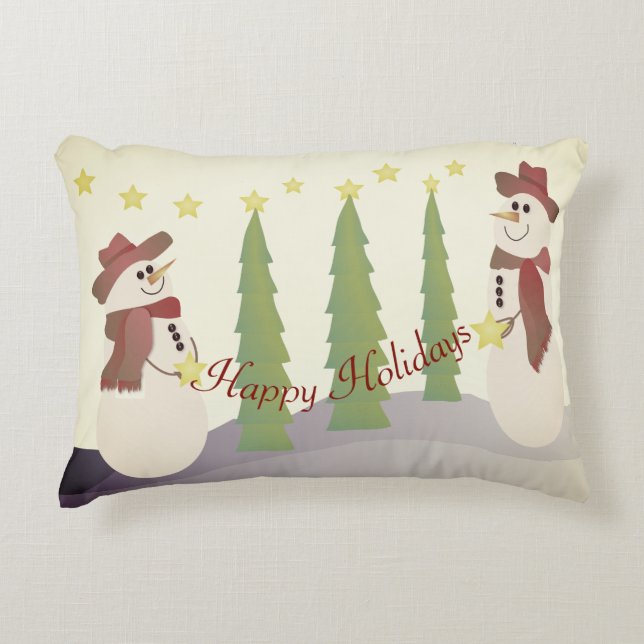 Schneemänner und Bäume Dekokissen (Vorderseite)