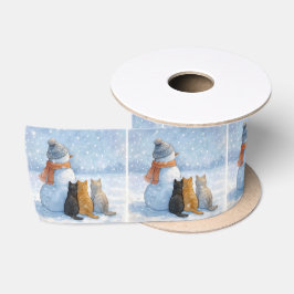 Schneemänner und Katzen in einem schneebedeckten F Satinband