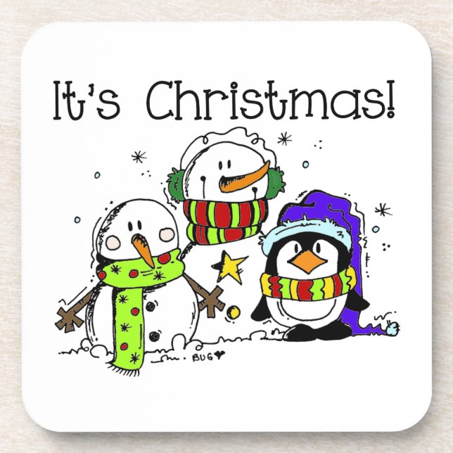 Schneemänner und Pinguine Weihnachten Getränkeuntersetzer (Vorderseite)