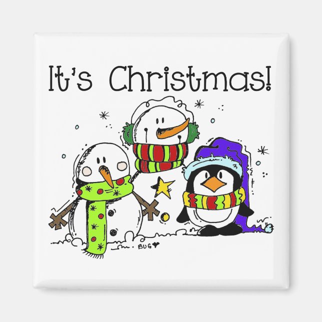 Schneemänner und Pinguine Weihnachten Magnet (Vorne)