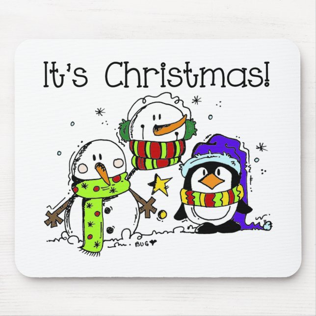 Schneemänner und Pinguine Weihnachten Mousepad (Vorne)