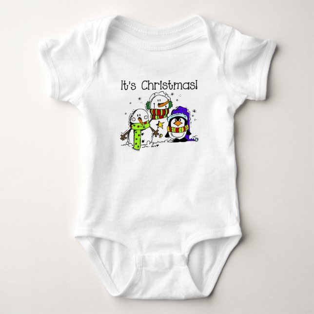 Schneemänner und Pinguine Winterferien Weihnachten Baby Strampler (Vorderseite)