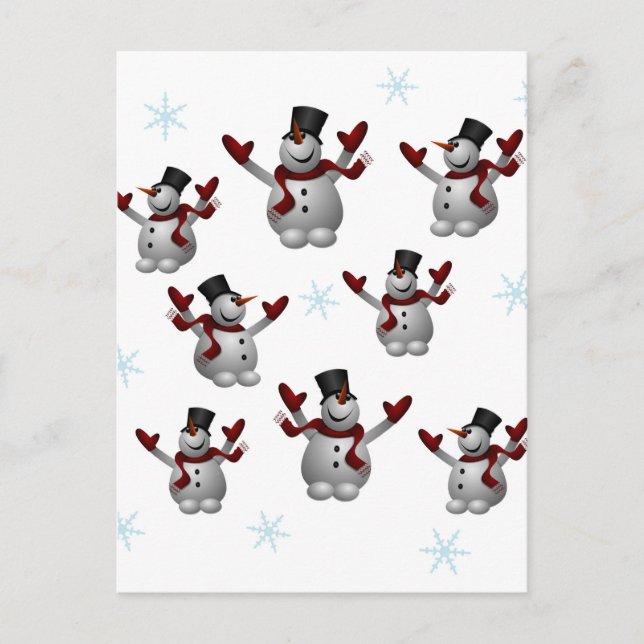 Schneemänner und Schneeflocken Postkarte (Vorderseite)