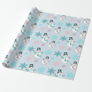 Schneemänner und Schneeflocken Türkis und Rosa Wei Geschenkpapier