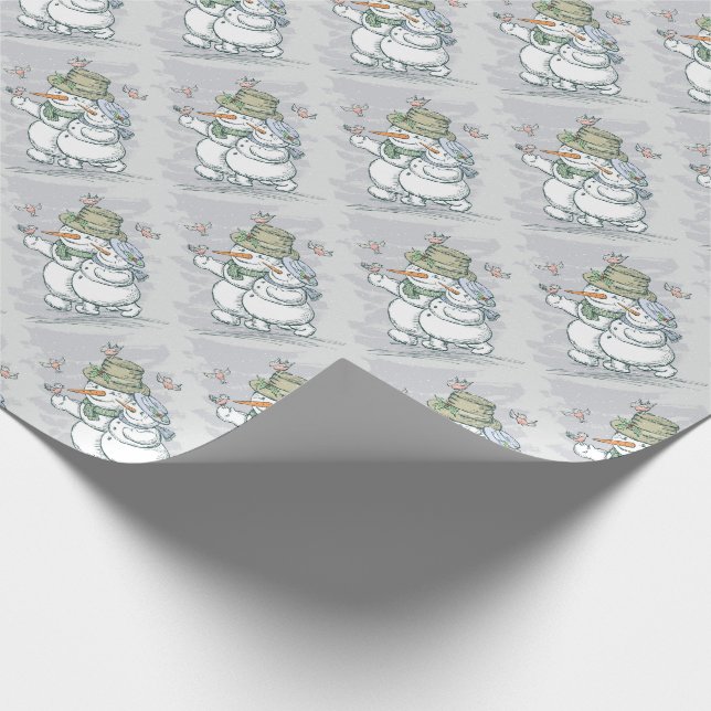 Schneemänner und Vögel Geschenkpapier (Ecke)