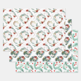 Schneemänner und Weihnachts Holly Geschenkpapier Set