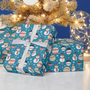 Schneemänner und Weihnachtsschmuck Blauer Weihnach Geschenkpapier