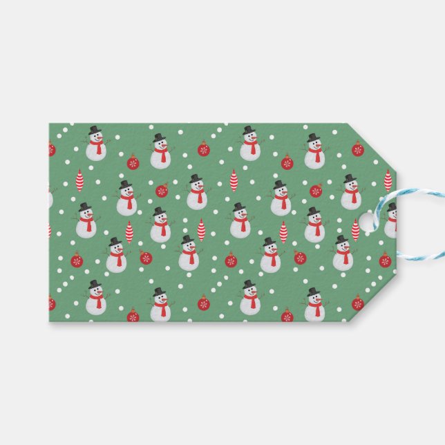 Schneemänner und Weihnachtsschmuck Geschenkanhänger (Vorderseite (Horizontal))