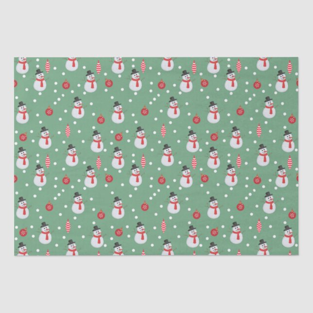 Schneemänner und Weihnachtsschmuck Seidenpapier (Vorderseite)