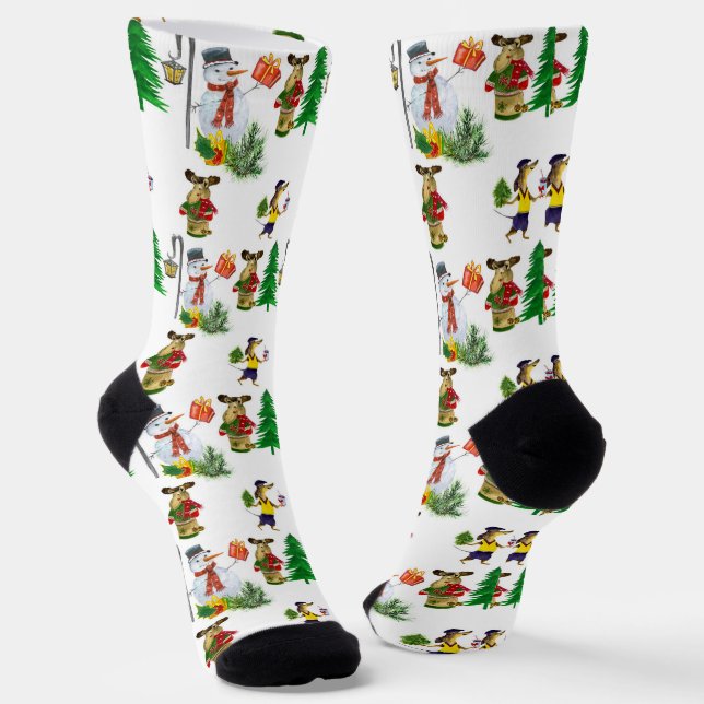 Schneemänner und Weihnachtstiere Socken (Gewinkelt)