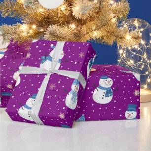 Schneemänner Weihnachts-Lila Wrackpapier Geschenkpapier
