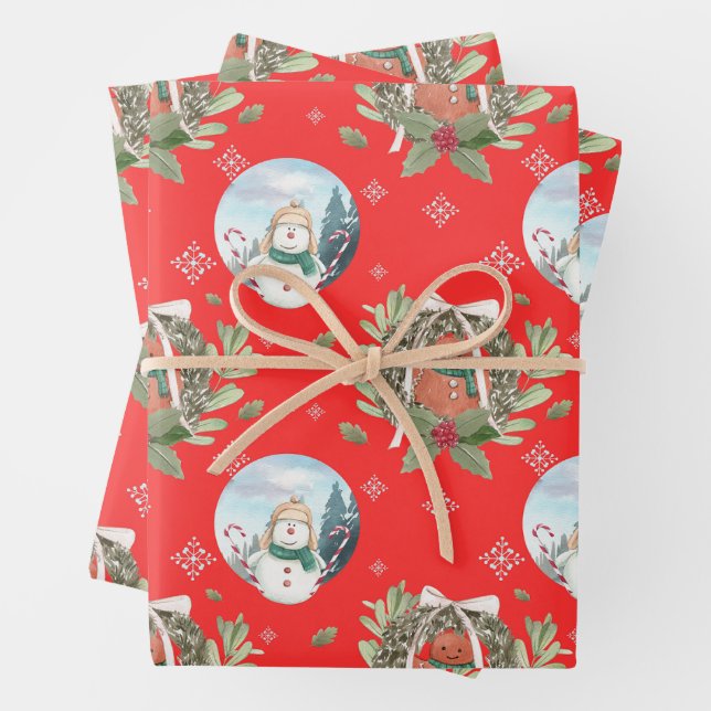 Schneemänner, Weihnachtskraut Weihnachten Rot Geschenkpapier Set (Beispiel)