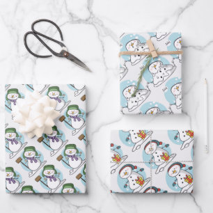 Schneemänner Weihnachtswrapping Paper Sheets Geschenkpapier Set