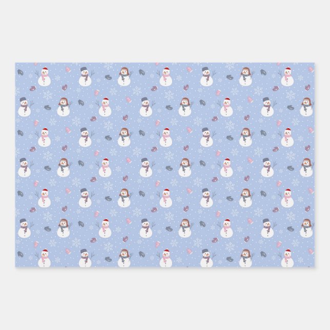 Schneemannpapier Geschenkpapier Set (Vorderseite)
