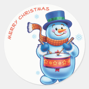 Schneemannschlagzeuger Weihnachtsaufkleber Runder Aufkleber