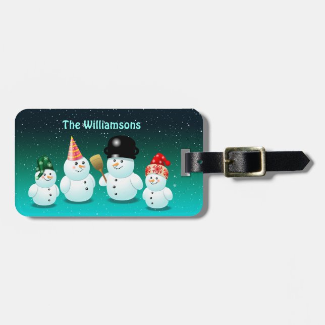 Schneemannsfamilie Gepäckanhänger (Vorderseite horizontal)