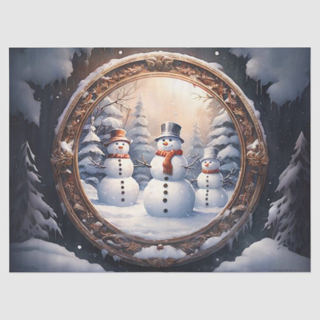 Schneemannsfamilie im Winter Wunderland Seidenpapier (Vorderseite)