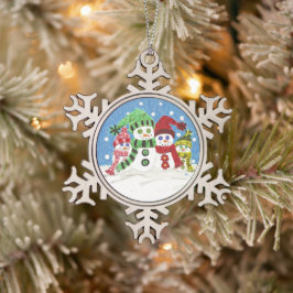 Schneemannsfamilie Zinnschmuck Schneeflocken Zinn-Ornament
