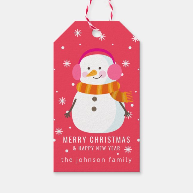Schneemannsschneeflocken Personalisiert Geschenkanhänger (Vorderseite)