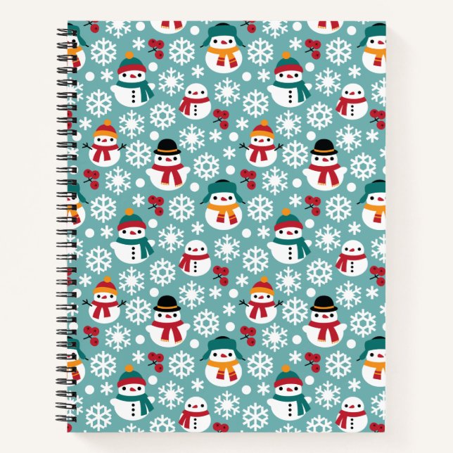 Schneemans & Schneeflocken Nahtloses Muster Notizbuch (Vorderseite)