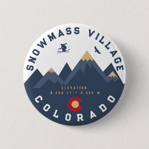 Schneemasse Colorado Flag Retro Sunset Ski Souveni Button