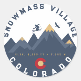 Schneemasse Colorado Flag Retro Sunset Ski Souveni Runder Aufkleber