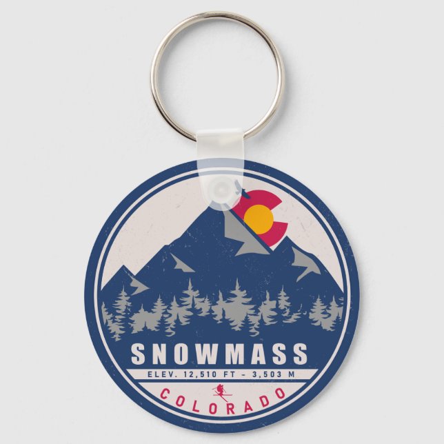 Schneemasse Colorado Retro Sunset Ski Souvenirs Schlüsselanhänger (Vorderseite)