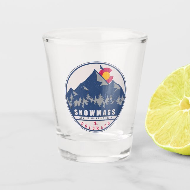 Schneemasse Colorado Retro Sunset Ski Souvenirs Schnapsglas (Vorderseite)