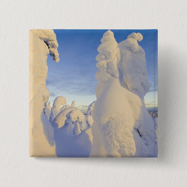Schneemassen bei Sonnenuntergang im Pfahlfisch-Geb Button (Vorderseite)