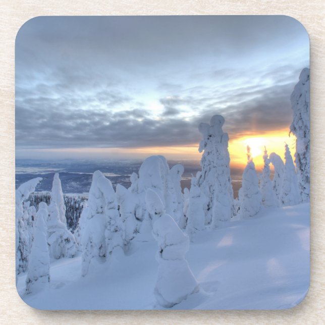 Schneemassen bei Sonnenuntergang im Pfahlfisch-Geb Untersetzer (Vorderseite)
