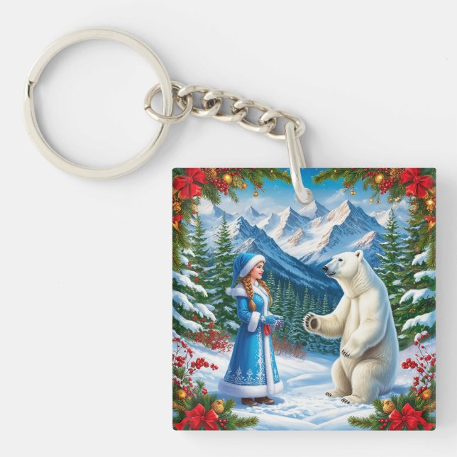Schneemeister mit festlicher Dekoration und Eisbär Schlüsselanhänger (Vorderseite)