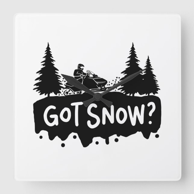 Schneemobil - Got Schnee Quadratische Wanduhr (Vorderseite)