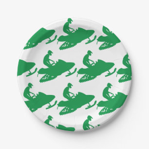 Schneemobil in Grün Pappteller