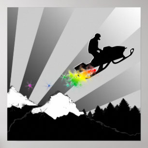 Schneemobil. Pulverschnee. Poster